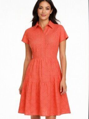 Diane Von Furstenberg Coral Eyelet Midi Shirt Dress